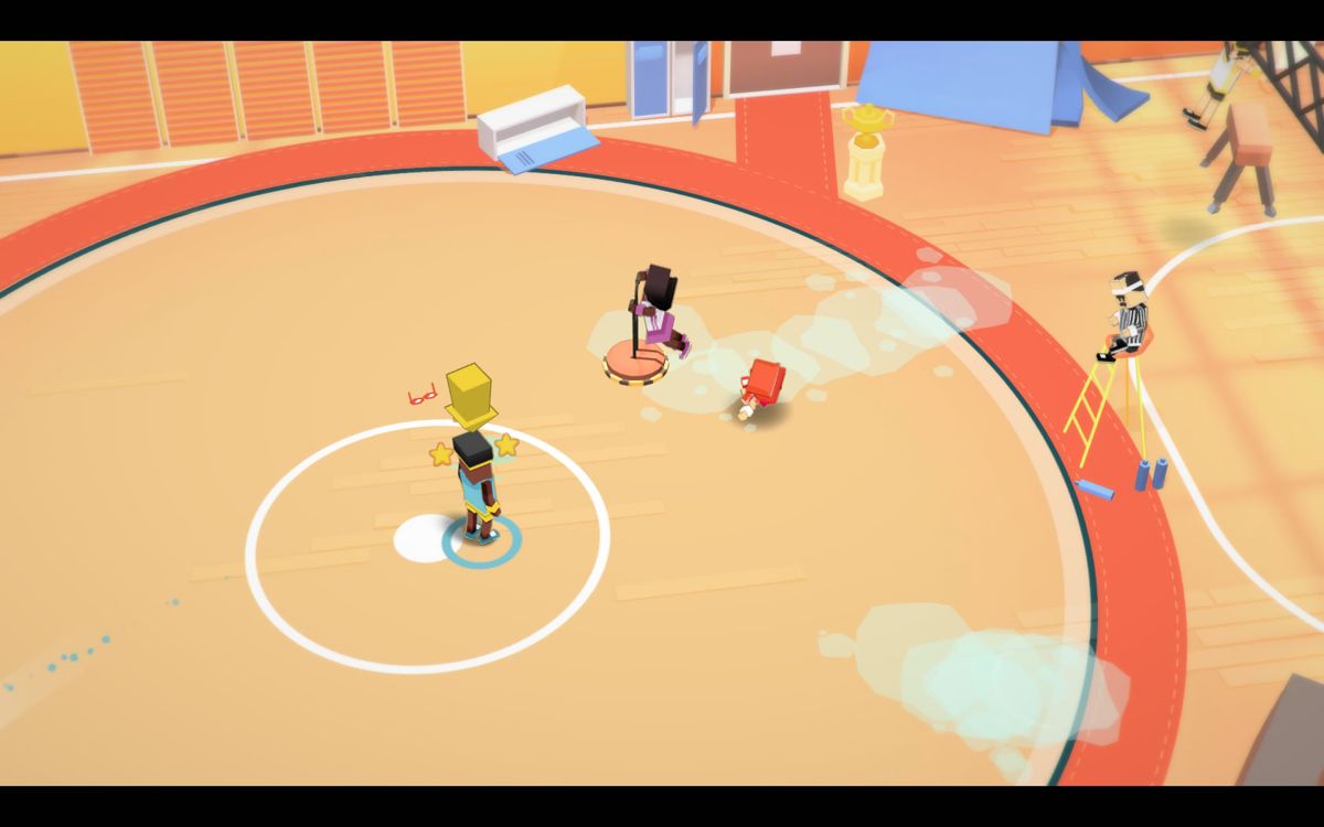 Stikbold!: A Dodgeball Adventure (Windows) screenshot: There are many obstacles you need to keep track off.
