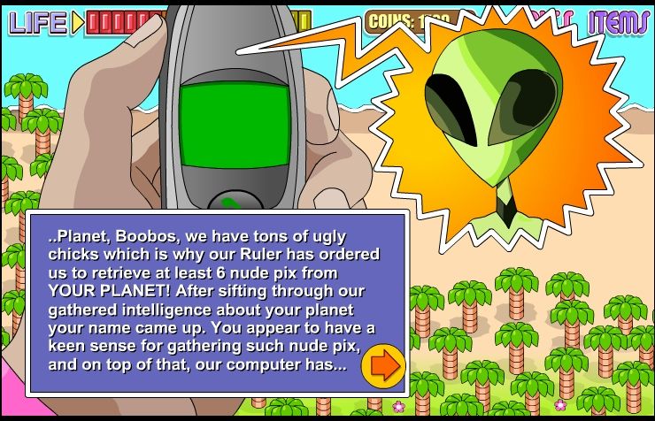 Frank's Adventure 3 (Browser) screenshot: Thealien that calls you on the phone.