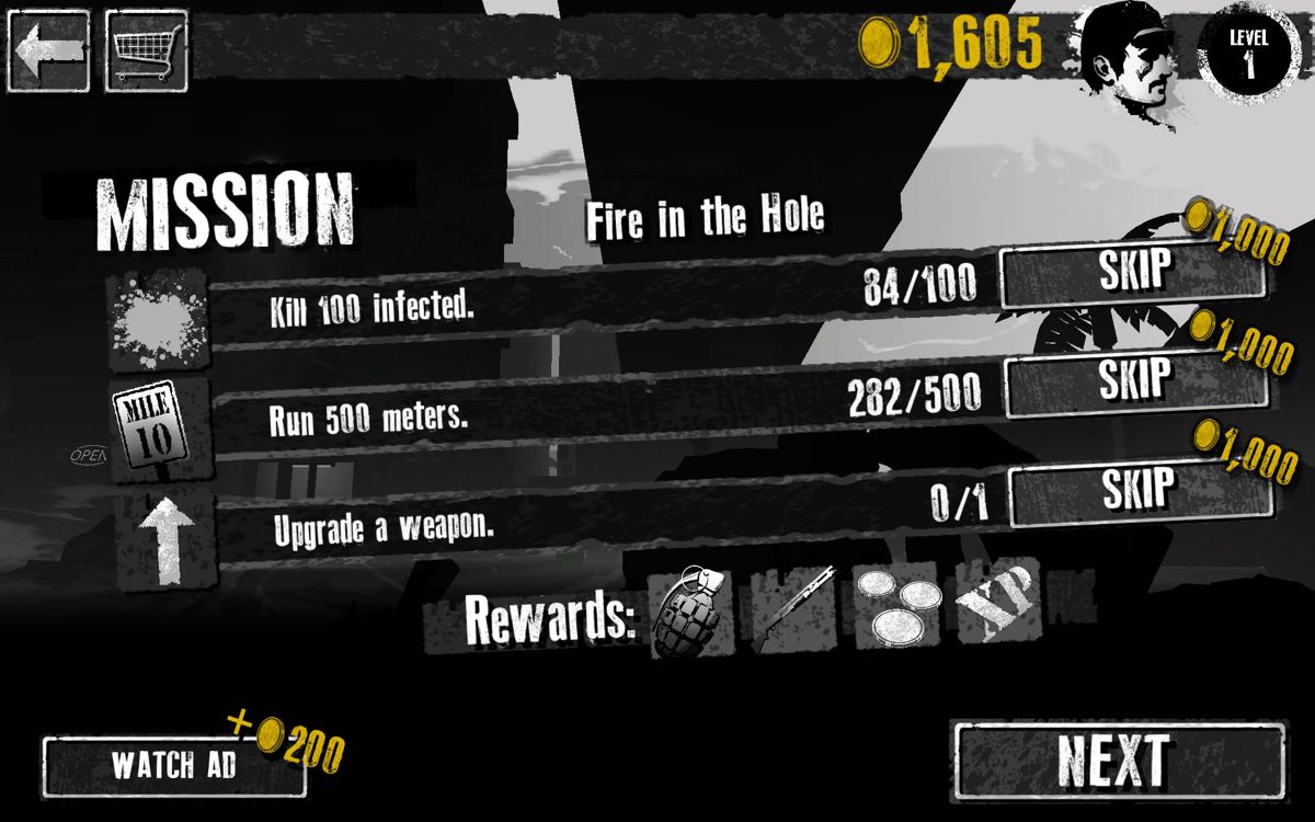 Fear the Walking Dead: Dead Run (Android) screenshot: Some of the missions to complete.