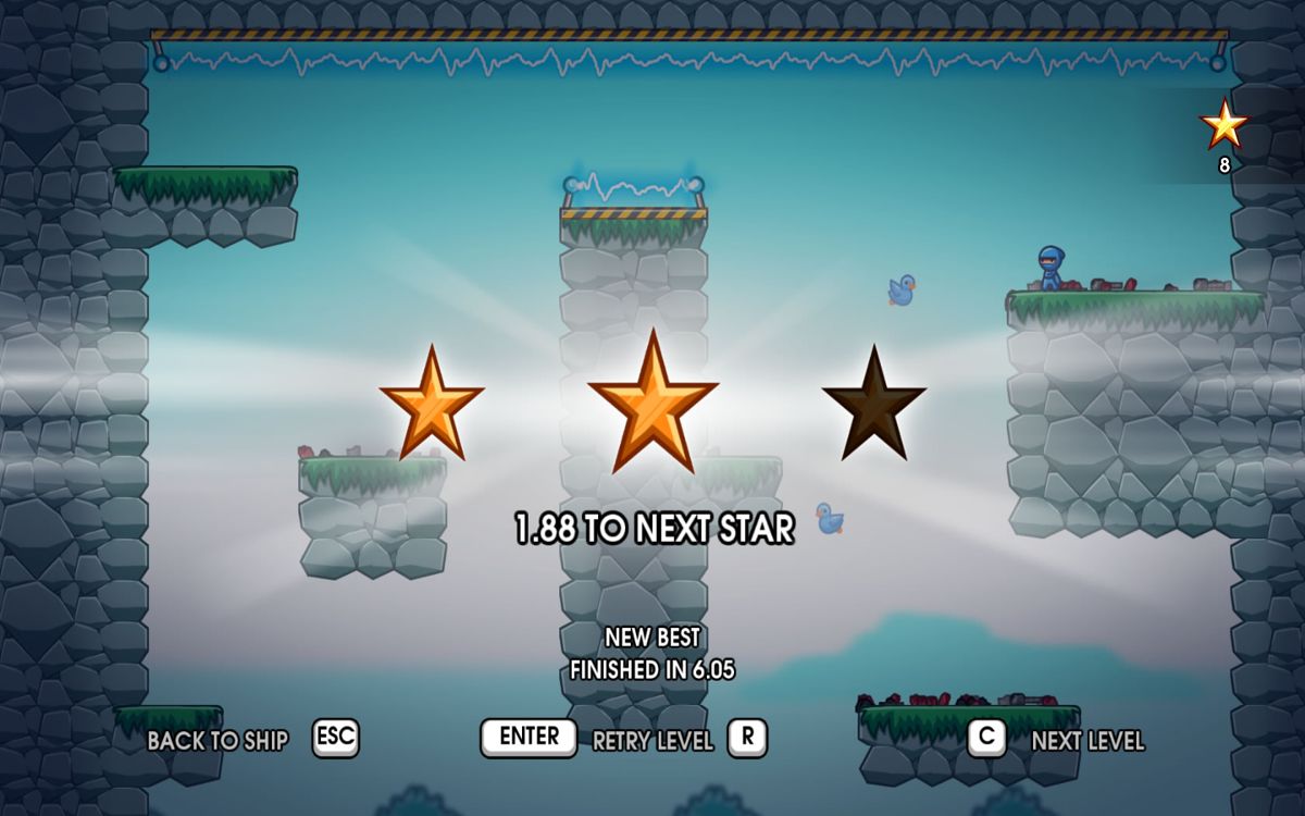 10 Second Ninja X (Windows) screenshot: Two stars, you need to be almost two seconds faster to get the third one.
