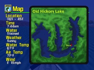 BassMasters 2000 (Nintendo 64) screenshot: Viewing your location and conditions.