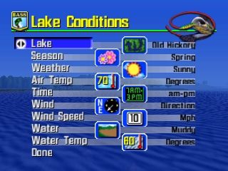BassMasters 2000 (Nintendo 64) screenshot: Customizable options in Lake Conditions