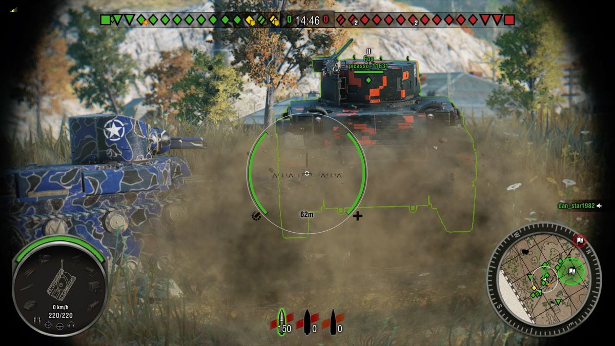 World of Tanks: Starter Kit - Fox Edition (PlayStation 4) screenshot: T7 Combat Car, Fox Edition leaving the dust in its dash toward the enemy line