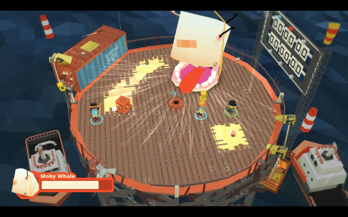 Stikbold!: A Dodgeball Adventure (Windows) screenshot: Fighting the Moby Whale.