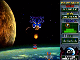 DeltaStar: Earth Defence (ZX Spectrum Next) screenshot: End of level 1 boss.