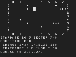 Acornsoft Games Pack 4 (Atom) screenshot: Shooting a torpedo (Star Trek)