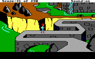 The Black Cauldron (DOS) screenshot: Walking on a twisty roadway to the castle.