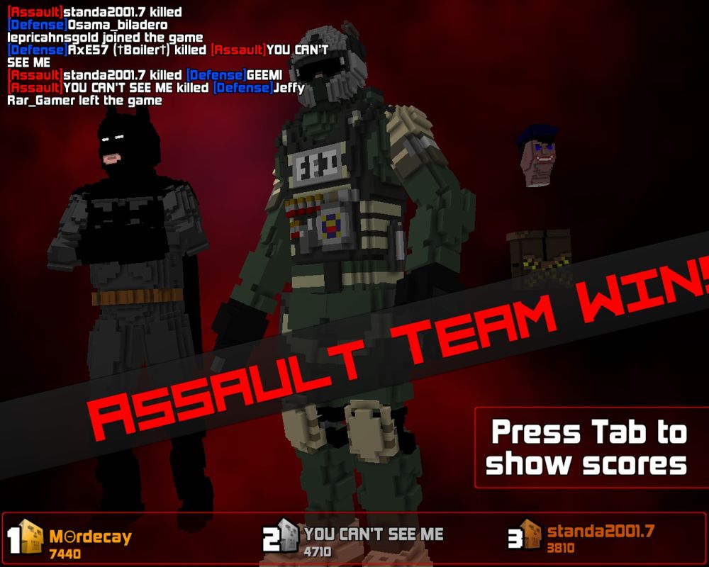 Blockstorm (Linux) screenshot: Assault team won before I could get in the game
