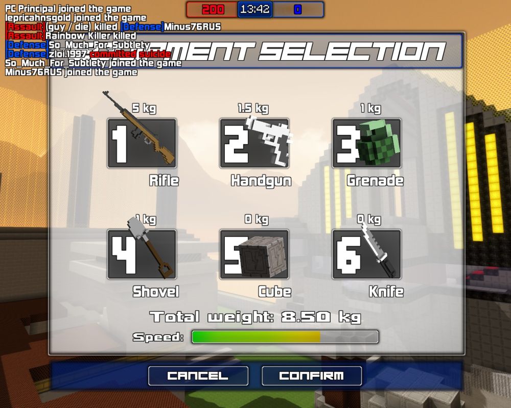 Blockstorm (Windows) screenshot: Select your armament