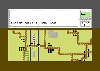 Pegasus Bridge (Commodore 64) screenshot: Defences being placed.