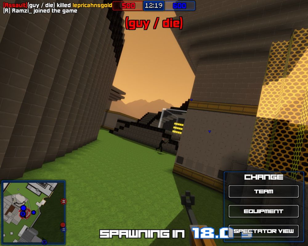 Blockstorm (Windows) screenshot: I died and can spawn in 18.0 seconds