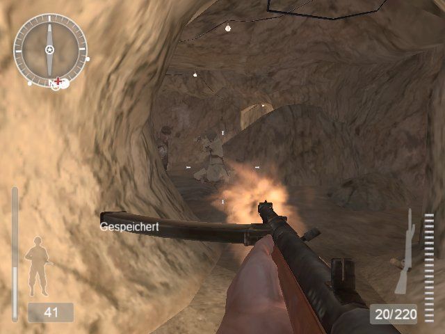 Medal of Honor: Pacific Assault (Windows) screenshot: Fighting in a cave