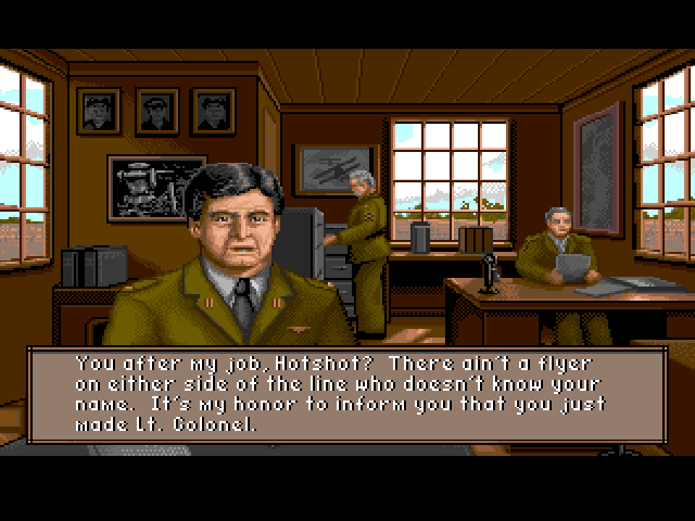 Wings (Amiga) screenshot: As time passes by, getting promotion is a must (if you don't die and switch characters).