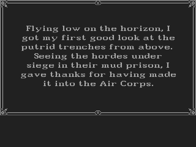 Wings (Amiga) screenshot: Pre-loading screen to every mission gives you hints of what's up/down there awaiting you.