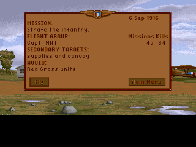 Wings (Amiga) screenshot: Mission objectives.