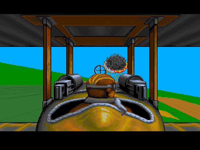 Wings (Amiga) screenshot: Balloons are easy defenseless targets, but they rarely appear on the sky without some heavy both ground and air protection.