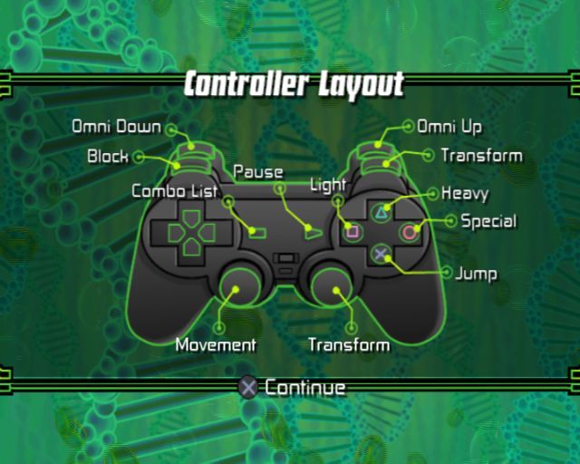 Ben 10: Protector of Earth (PlayStation 2) screenshot: On the main menu there is an Options option. Selecting that gives further options, one of which is to view the controller configuration. This cannot be changed