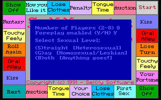 SeXXcapades (DOS) screenshot: Choosing the game rules