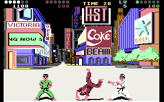 Exploding Fist + (Commodore 64) screenshot: The cartwheel is one of the new moves introduced in the game.