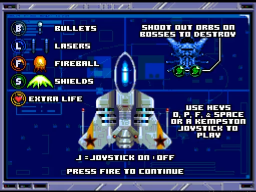 DeltaStar: Earth Defence (ZX Spectrum Next) screenshot: In-game instructions.