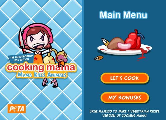 Cooking Mama: Mama Kills Animals (Browser) screenshot: Main menu