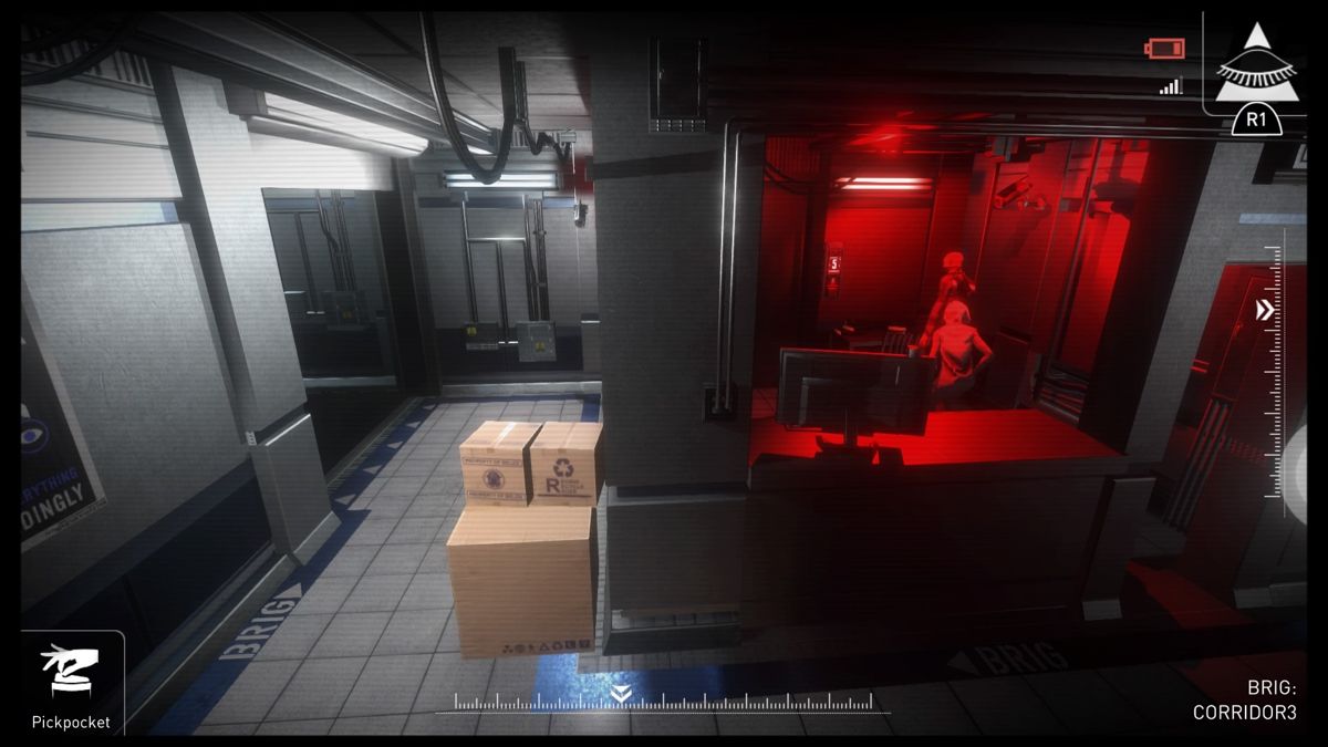 République (PlayStation 4) screenshot: Episode 1 - Pickpocketing a guard