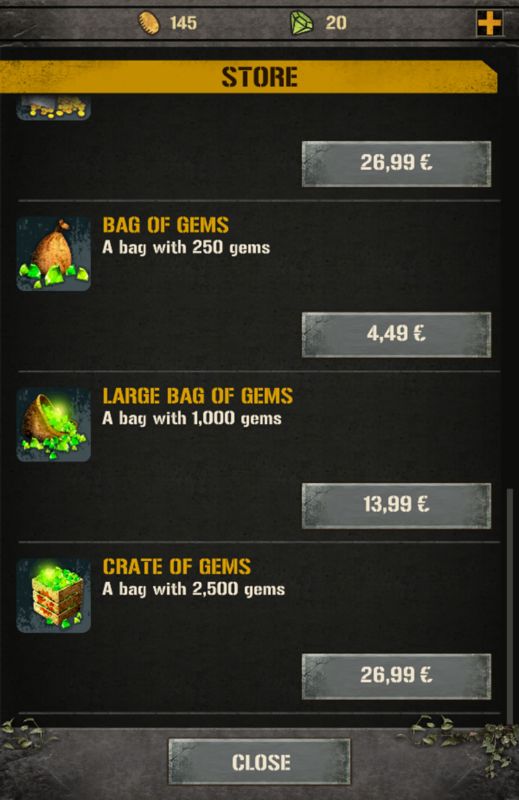 The Maze Runner (Android) screenshot: In-app purchases for gems