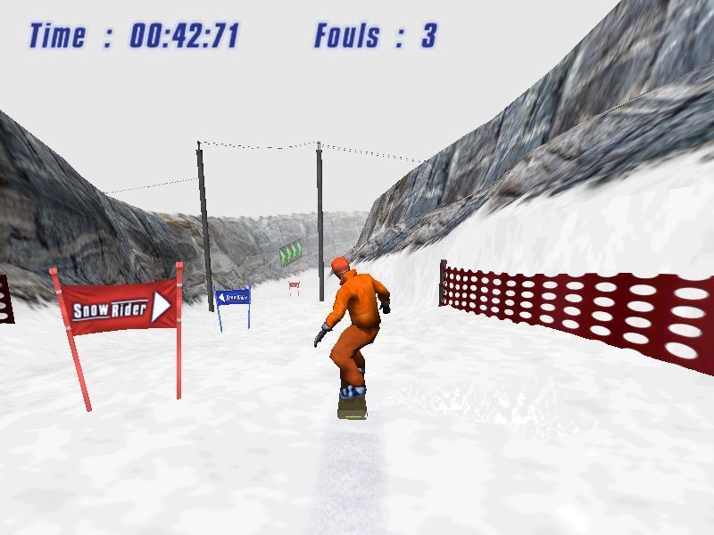 Snow Rider (Windows) screenshot: The Slalom game mode<br>The player must navigate all the gates correctly on their way to the bottom