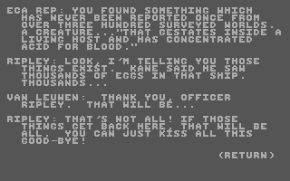 Aliens: The Computer Game (Commodore 64) screenshot: Intro