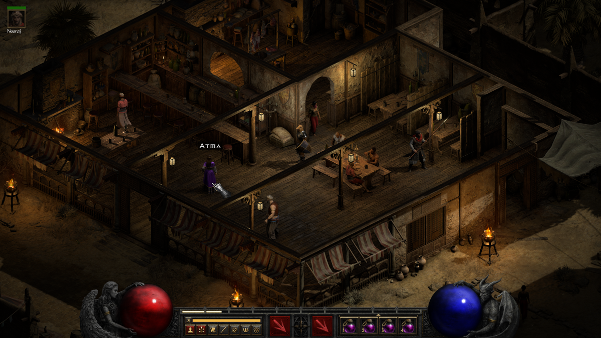 Diablo II: Resurrected (Windows) screenshot: Visiting the tavern in Lut Gholein.