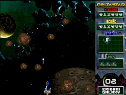 DeltaStar: Earth Defence (ZX Spectrum Next) screenshot: Level 2: sidestep the falling asteroids.
