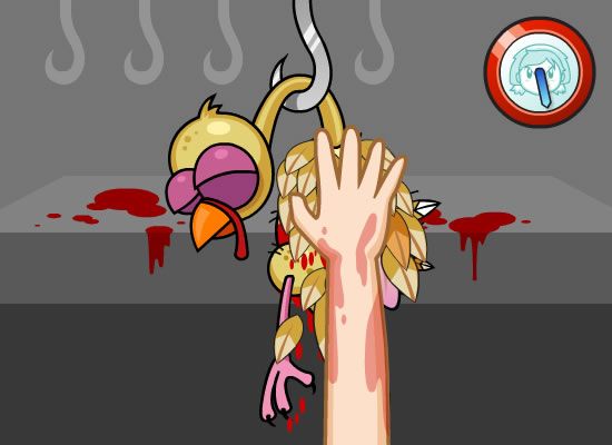 Cooking Mama: Mama Kills Animals (Browser) screenshot: Pluck the feathers from the bloody turkey.