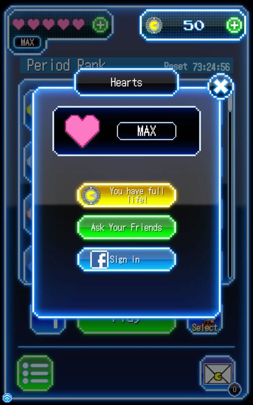 Pac-Man: Puzzle Tour (Android) screenshot: In-app purchases and other options for additional hearts