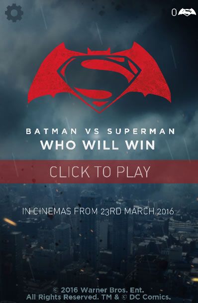 Batman v Superman: Who Will Win (Browser) screenshot: Title Screen / Main menu