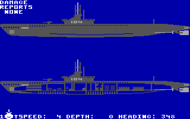 Silent Service (DOS) screenshot: Damage Reports - None, but soon to be many as I haven't the foggiest on how to steer this floating tin can...