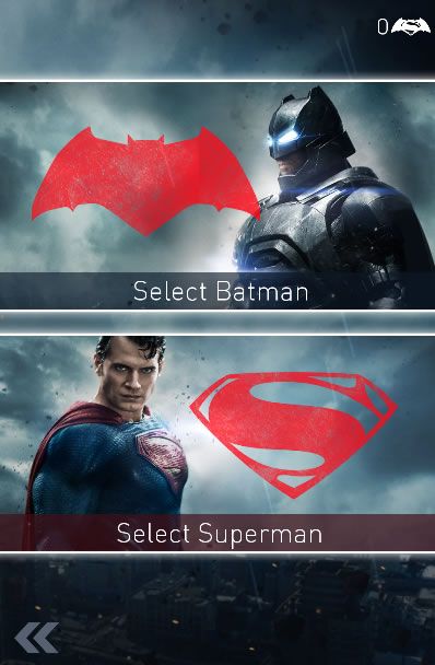 Batman v Superman: Who Will Win (Browser) screenshot: Choose between Batman and Superman to start a run.