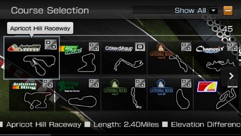 Gran Turismo (PSP) screenshot: Selecting a track