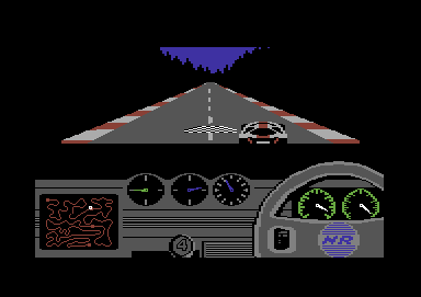 Night Racer (Commodore 64) screenshot: Reached the first checkpoint
