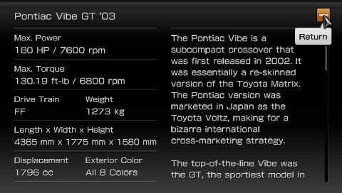 Gran Turismo (PSP) screenshot: There's a description for every car model in the game