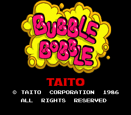 Bubble Bobble also featuring Rainbow Islands (DOS) screenshot: Bubble Bobble: Title screen.