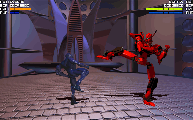 Rise of the Robots (DOS) screenshot: Cyborg vs Sentry