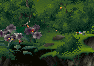 Kolibri (SEGA 32X) screenshot: Clear the bugs away from the flowers.