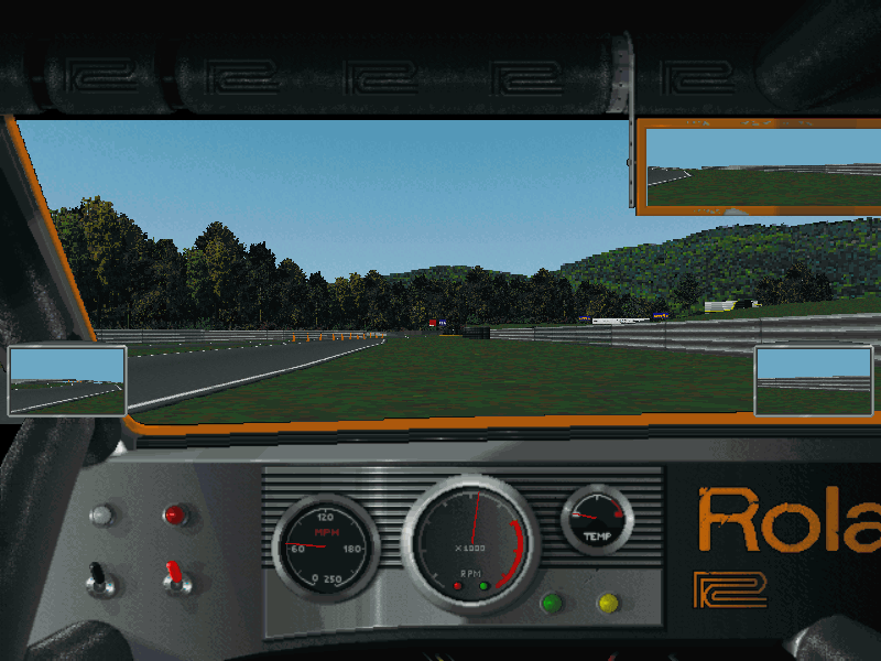 XCar: Experimental Racing (DOS) screenshot: Roland car? Keyboard must be hidden in the trunk.