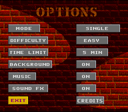 BreakThru! (SNES) screenshot: Options