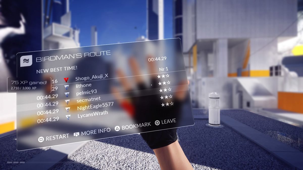 Mirror's Edge: Catalyst (PlayStation 4) screenshot: Dash track score