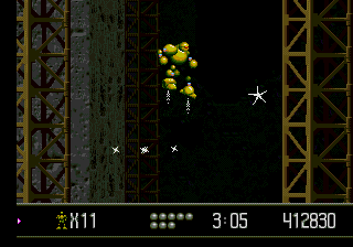 VectorMan (Genesis) screenshot: Stage 14 features a lot of vertical room