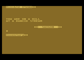 Saigon: The Final Days (Atari 8-bit) screenshot: You went south and found a rancid stream.