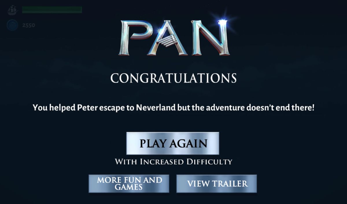 Pan: Escape to Neverland (Android) screenshot: Game completed
