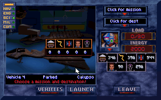 Alien Legacy (DOS) screenshot: Vehicle options