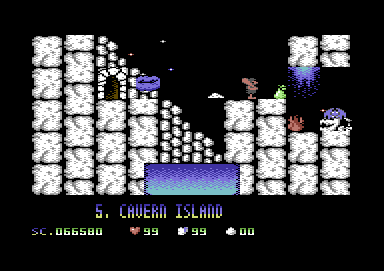 Cavemania (Commodore 64) screenshot: Reached the icy caverns